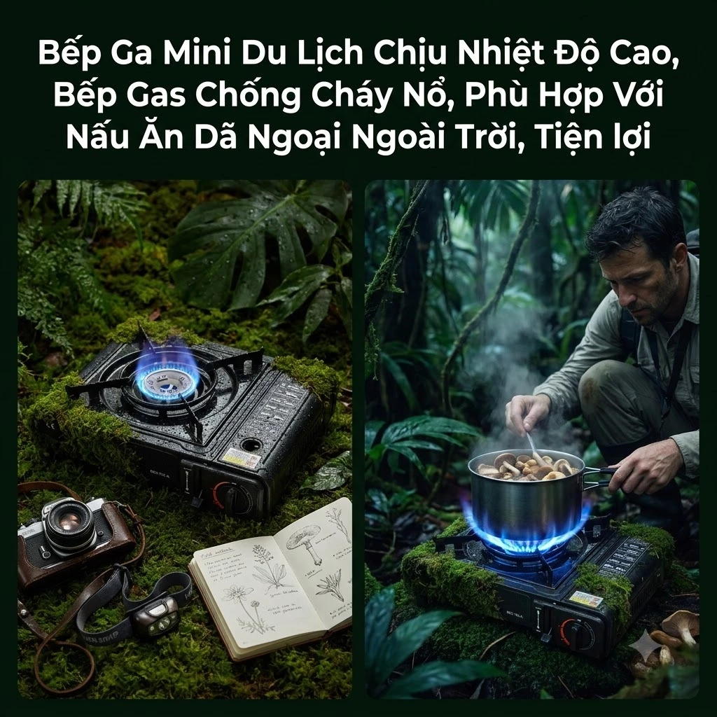 Bếp Ga Mini Du Lịch Gấp Gọn Tiện Lợi Bếp Gas Dã Ngoại Chống Cháy Nổ An Toàn