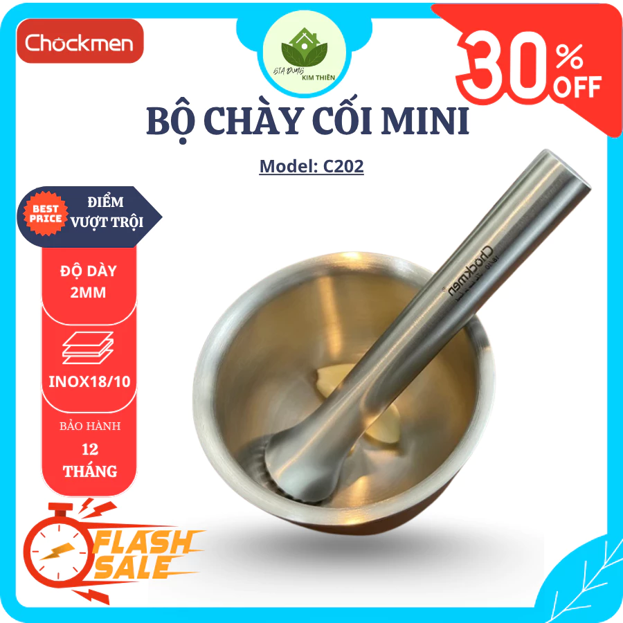 Bộ Chày Cối CHOCKMEN C202 Inox 18/10, Model CKM-GMS11, Bề Mặt Sáng Bóng, Dễ Vệ Sinh Và Bền Đẹp - Gia Dụng Kim Thiên