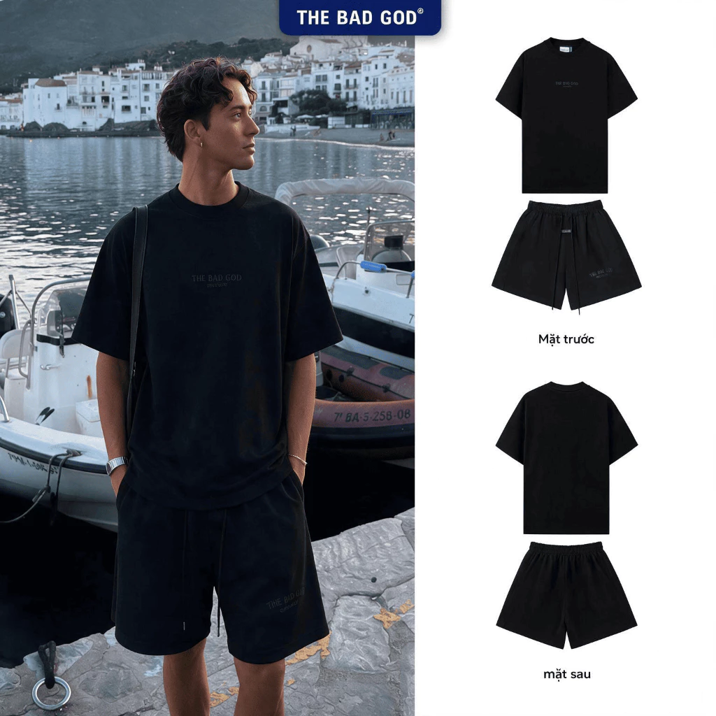 Set Bộ Nam The Bad God Black Shift Cao Cấp (Áo Thun Cotton 240gsm & Quần Short Umi) - Form Regular