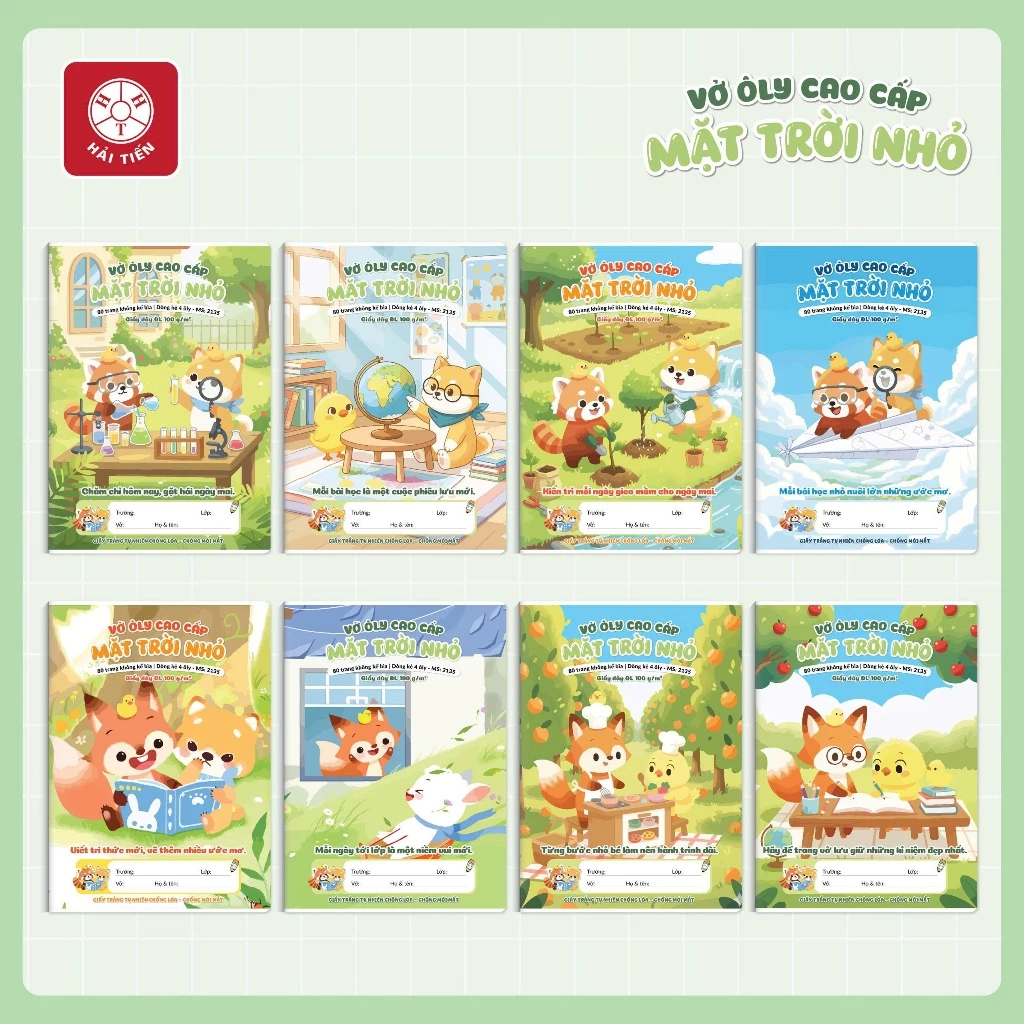 HẢI TIẾN Vở ô ly cao cấp Mặt Trời Nhỏ - ĐL 100g/m2 - Giấy chống lóa (4/5 ô ly 2.5x2.5) (48/80 trang)