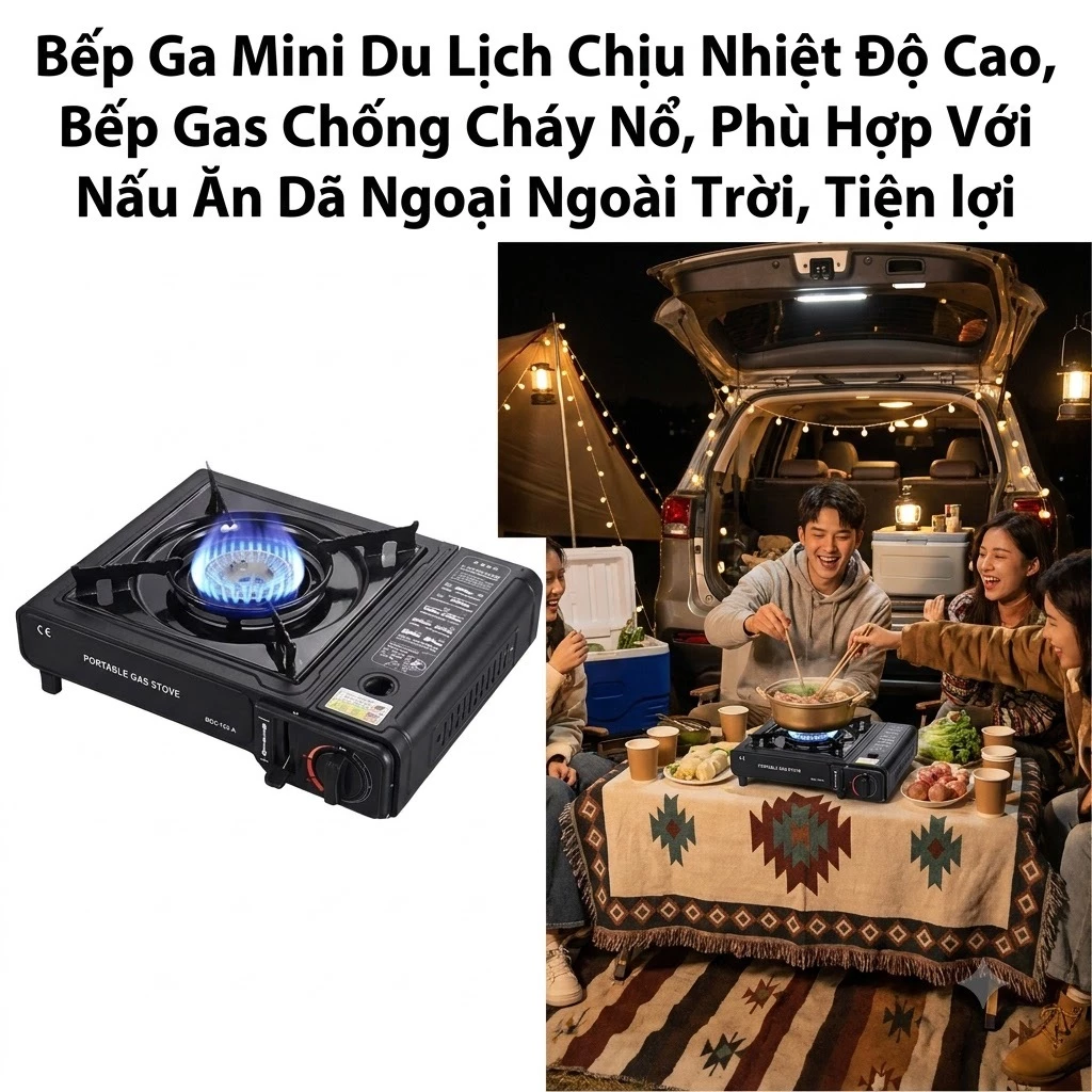 Bếp Gas Mini Nấu Ăn Dã Ngoại Bếp Ga Du Lịch Gấp Gọn Cơ Chế Chống Cháy Nổ Thông Minh