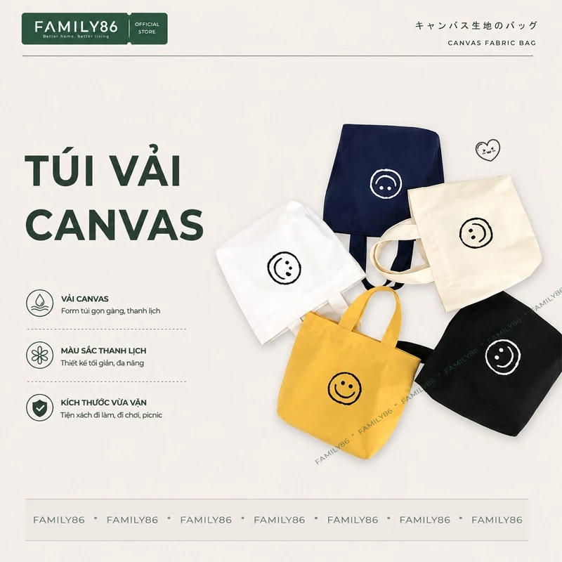 Túi Vải Canvas, Túi Xách Vải Đựng Cơm Văn Phòng, Túi Tote Nhỏ Phong Cách Tối Giản Hàn Quốc