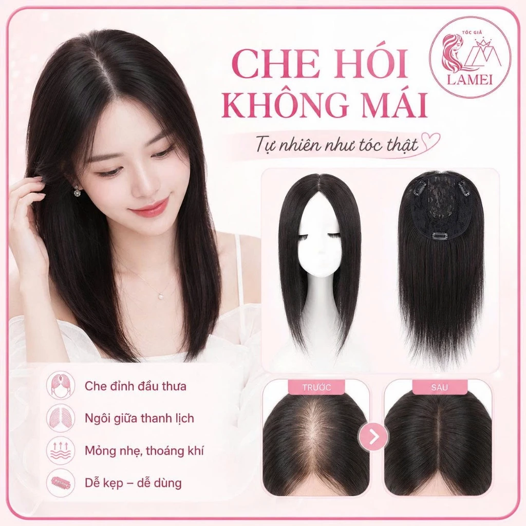 Tóc Giả Kẹp Che Hói, Che Tóc Bạc Loại Thẳng Ko Mái Lamei