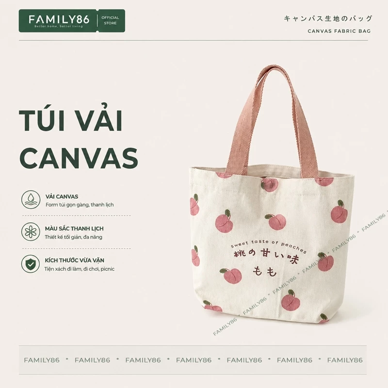 Túi Xách Vải Canvas, Túi Vải Đựng Đồ Đựng Cơm Văn Phòng, Túi Tote Nhỏ Đeo Vai Phong Cách Hàn Quốc