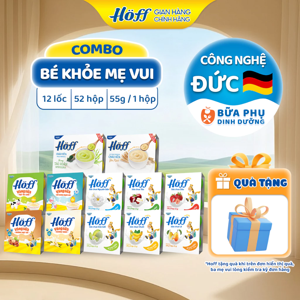 Combo Bé khỏe Mẹ vui - Sữa Chua Váng Sữa Cháo Sữa trẻ em HOFF mix vị ăn dặm cho bé (52 hộp x 55g)