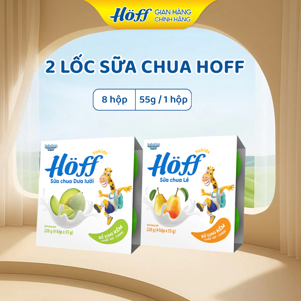 Combo Sữa chua trẻ em HOFF mix vị Lê và Dưa lưới bổ sung dinh dưỡng cho bé 2 Lốc (8 hộp x 55g)