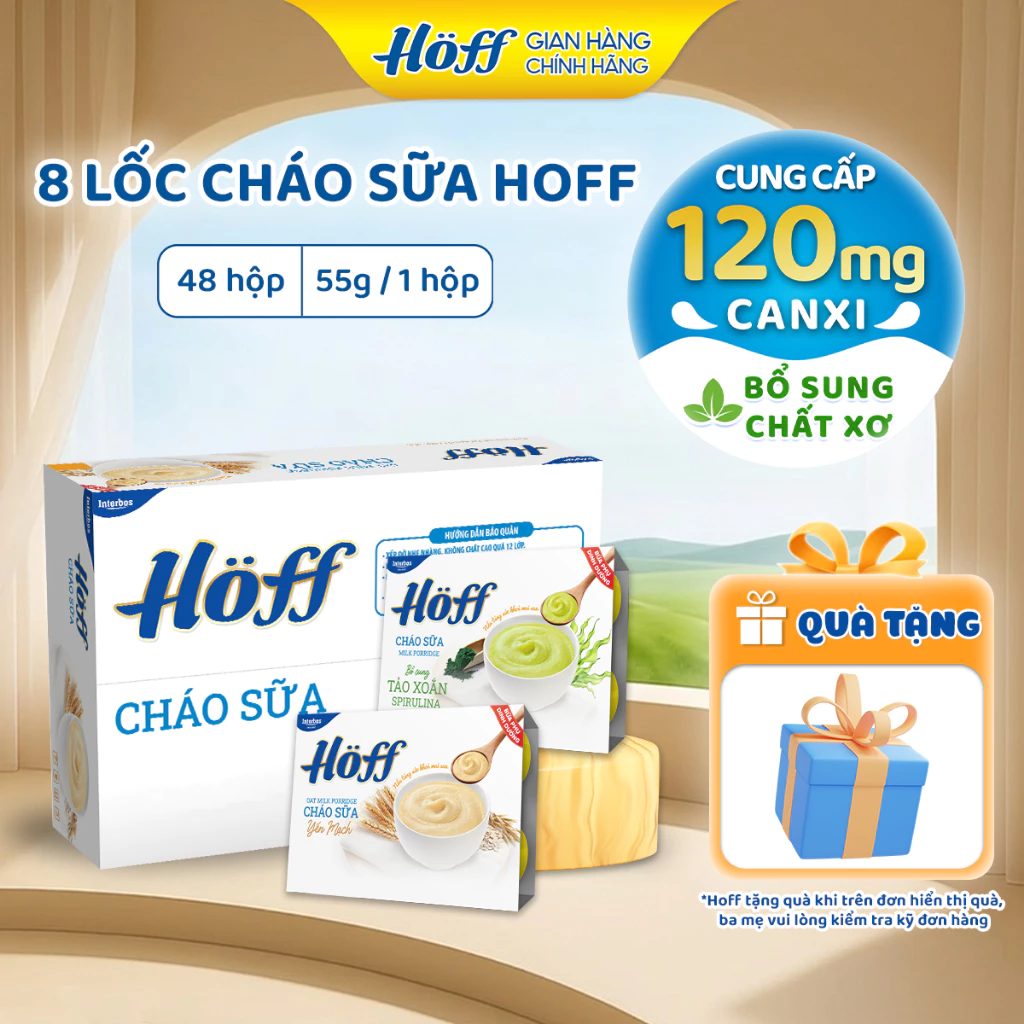 [1] Thùng Cháo Sữa HOFF cho bé ăn dặm vị Yến mạch, Tảo xoắn cho trẻ em - 8 Lốc (48 hộp x 55g)