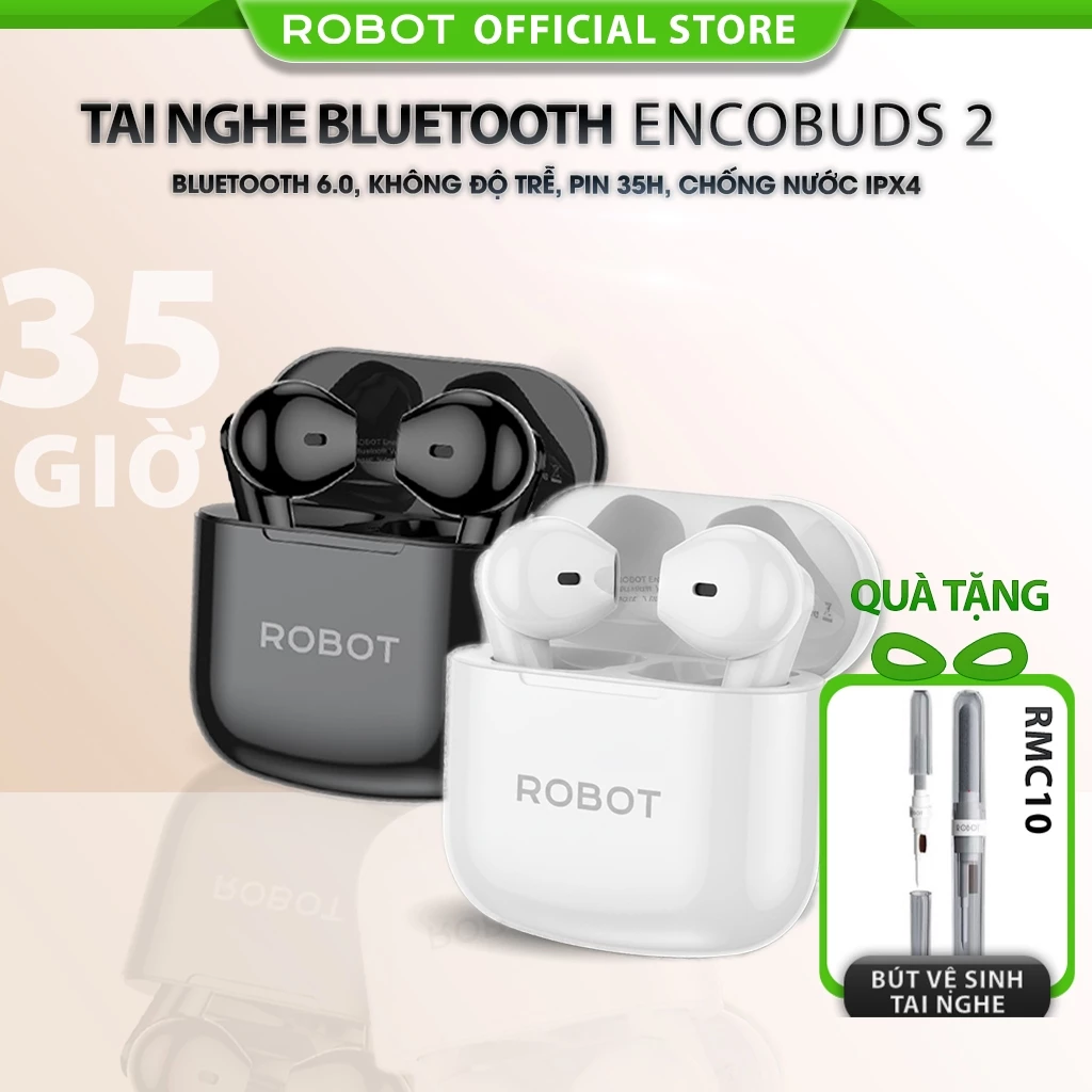 Tai Nghe Bluetooth 6.0 ROBOT Encobuds không độ trễ, chống nước playtime 36 tiếng