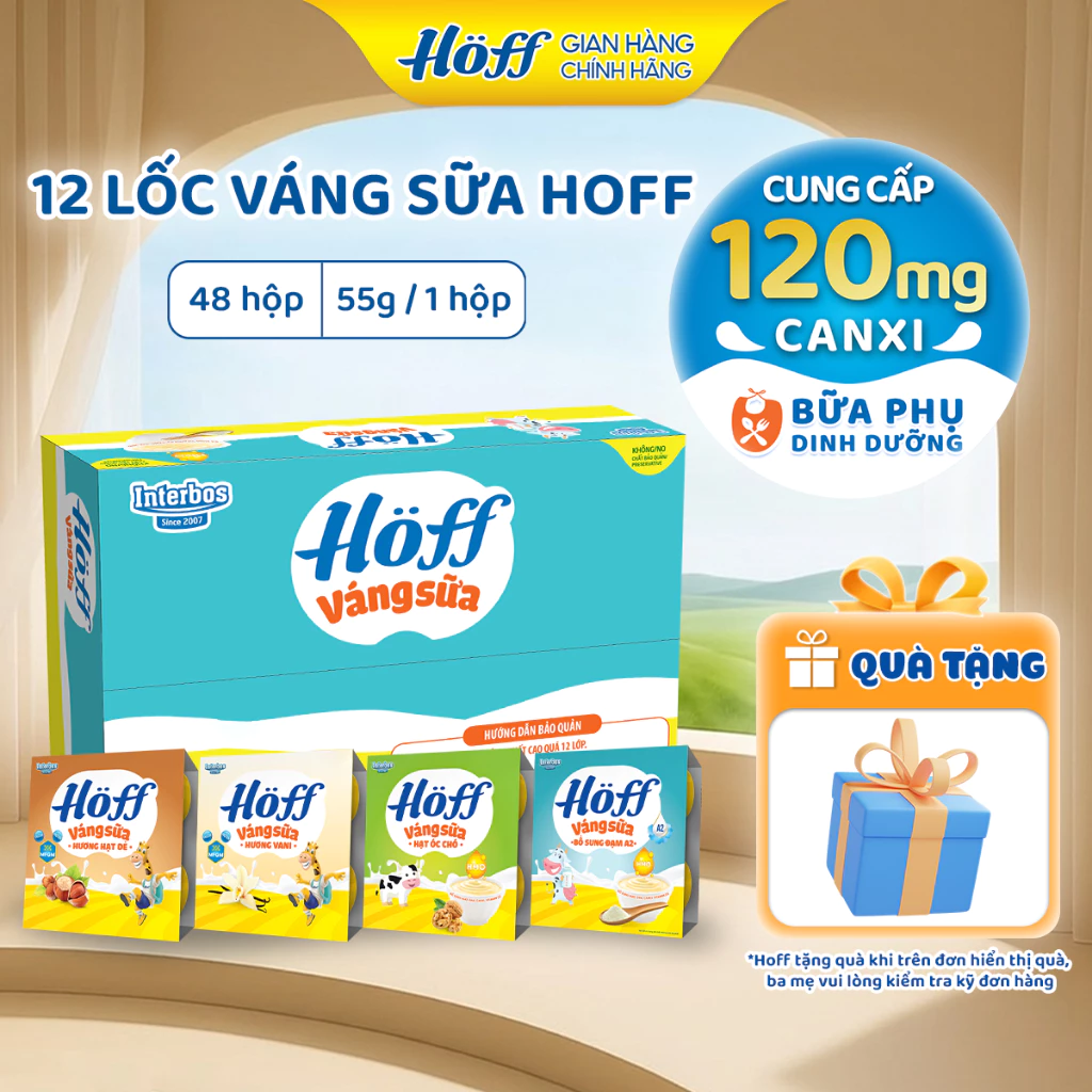 [1] Thùng Váng Sữa HOFF cho bé ăn dặm trẻ em từ 6 tháng tuổi - 12 Lốc (48 hộp x 55g)