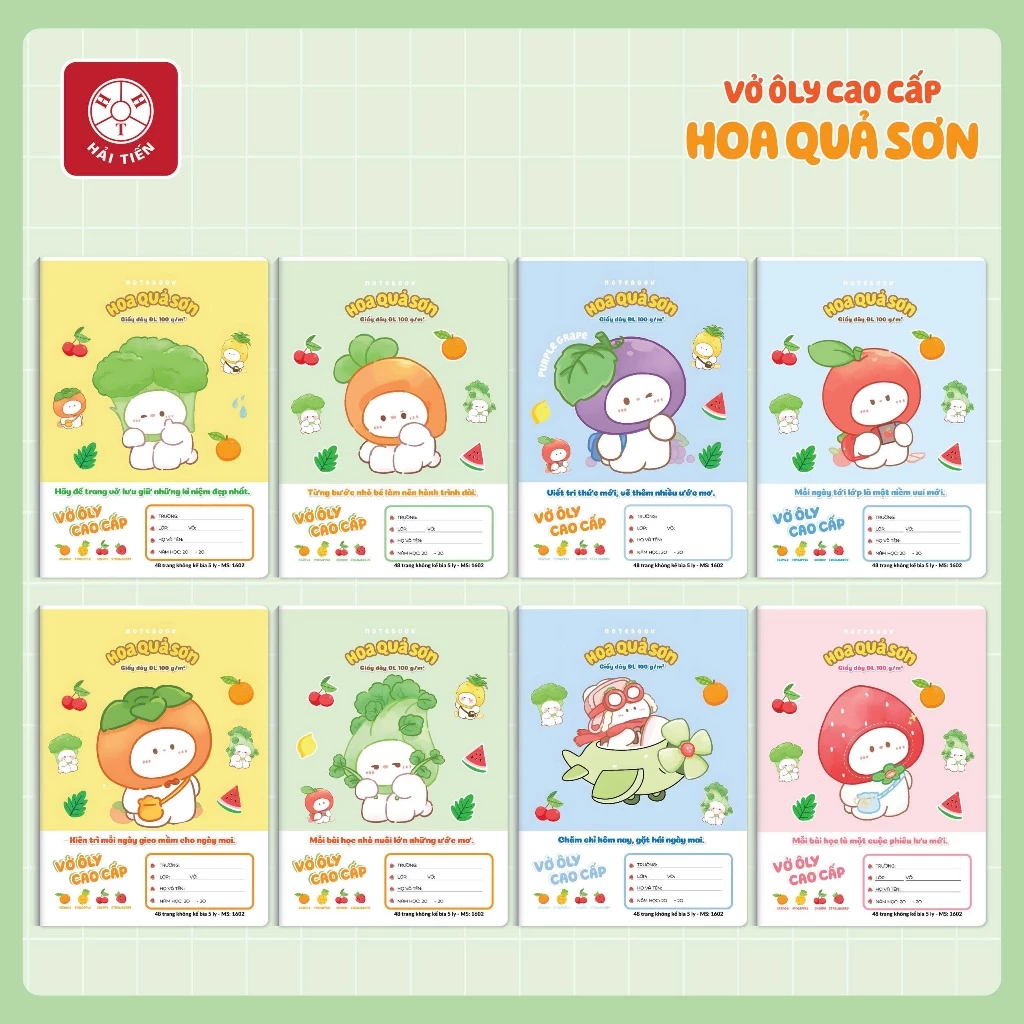 HẢI TIẾN Vở 4 ô ly Cao cấp 6 sao - Hoa Quả Sơn (48 trang, 80 trang) 4 ô ly