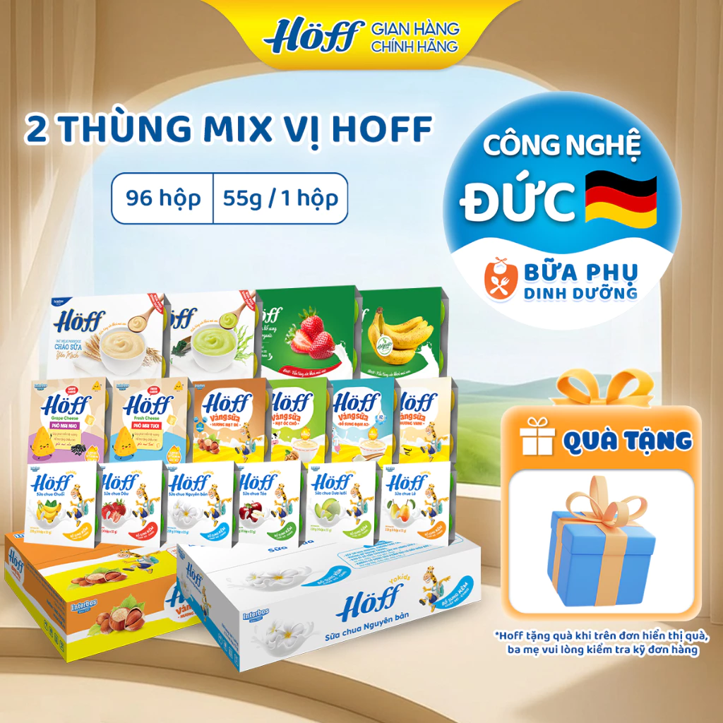 2 Thùng Mix vị Sữa chua, Váng sữa, Cháo sữa, Phô mai HOFF bổ sung dưỡng chất cho trẻ (96 hộp x 55g)