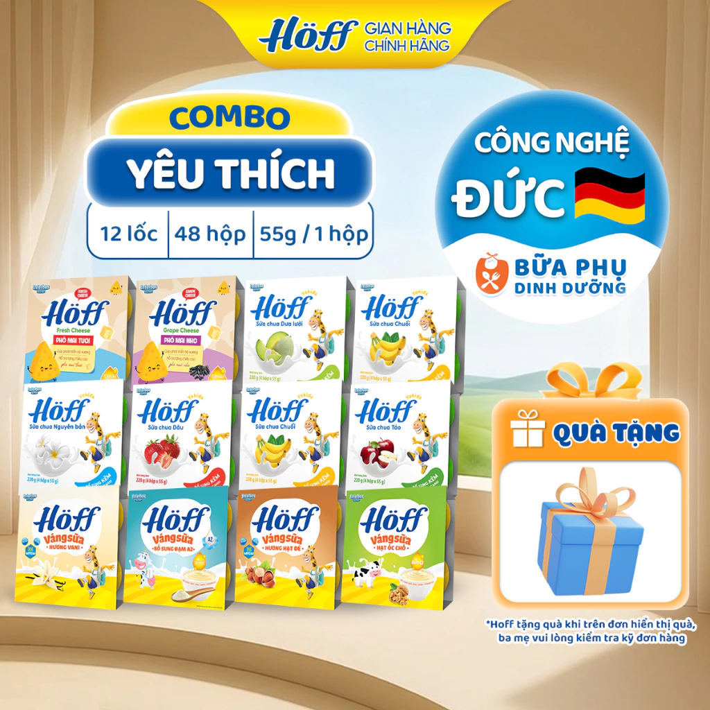 Combo Yêu Thích Sữa chua Váng sữa Phô mai HOFF bổ sung dinh dưỡng cho bé ăn dặm 12 Lốc (48 hộpx55g)
