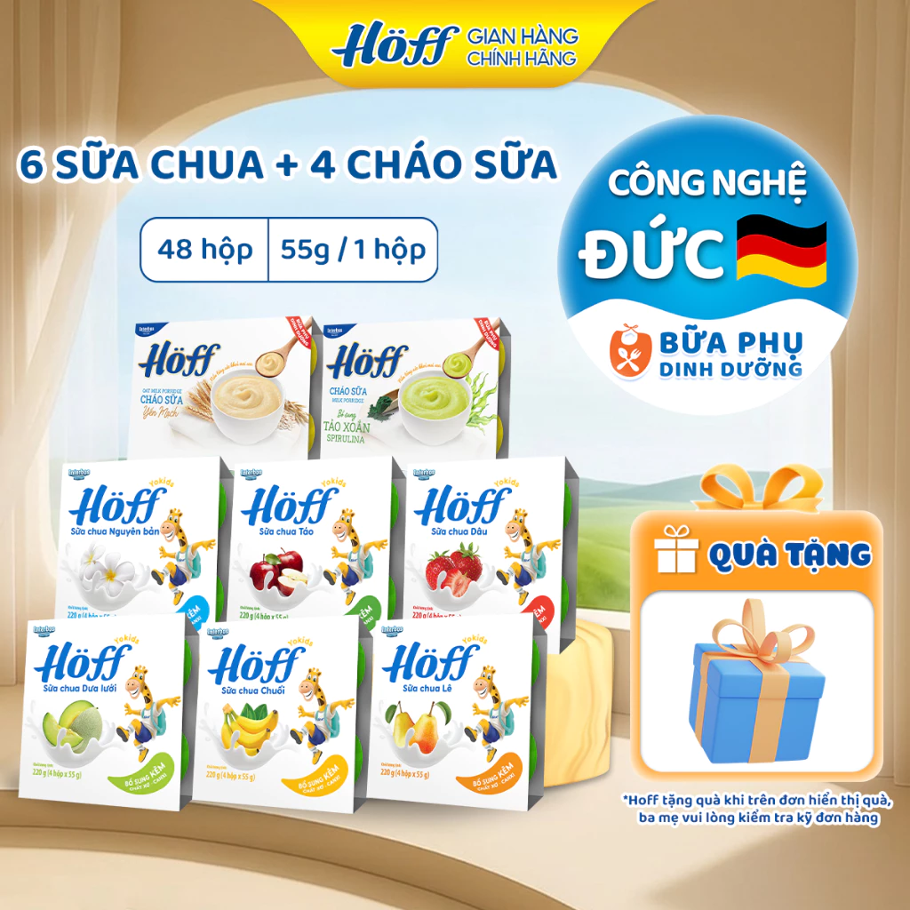 Combo 6 lốc Sữa chua HOFF cho bé, 4 lốc Cháo sữa HOFF cho bé ăn dặm trẻ em từ 6 tháng (48 hộp x 55g)