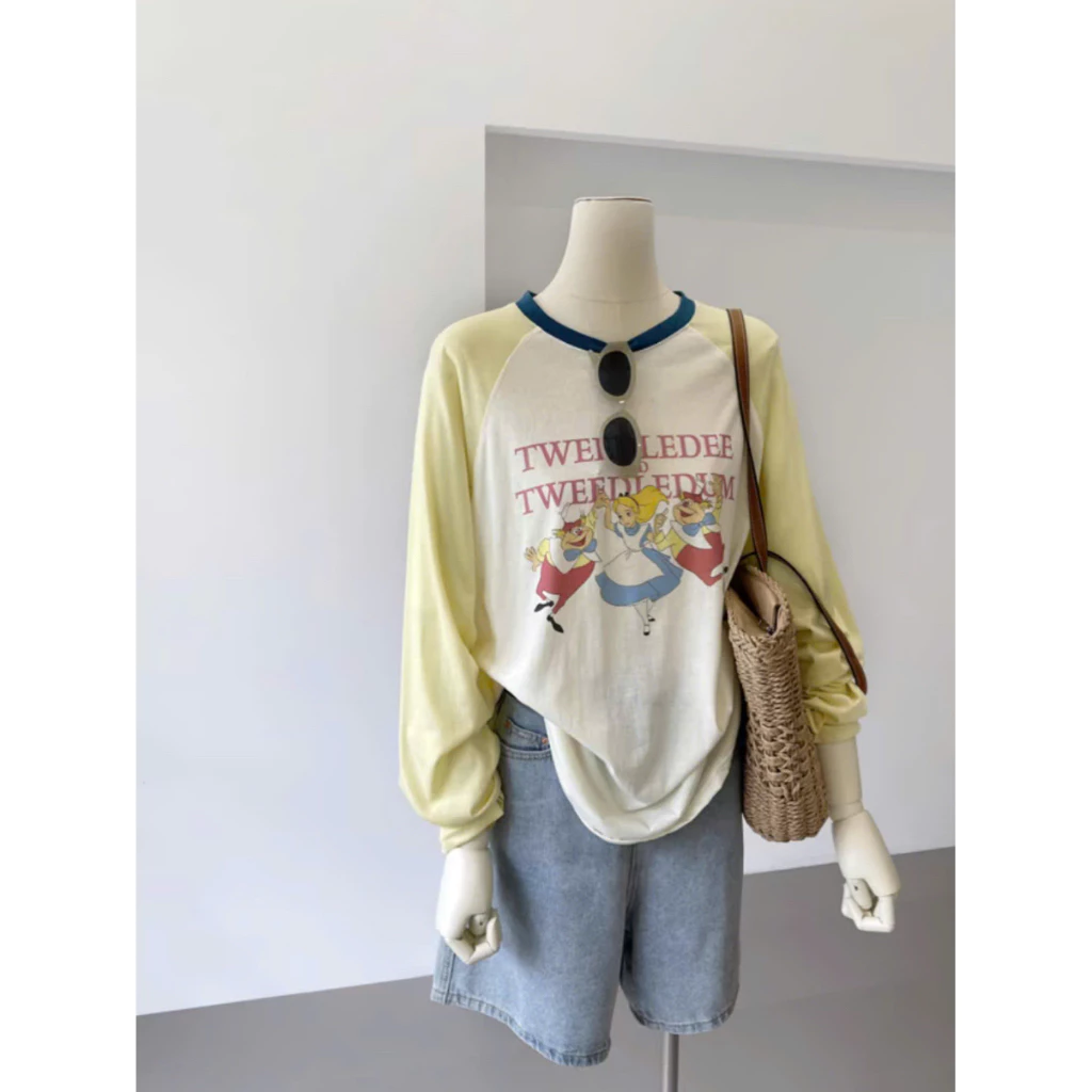 Áo thun nữ dài tay phối màu phom rộng ANHSTORE in hình BẠCH TUYẾT , áo thun tay dài phối màu cá tính phong cách Hàn Quốc