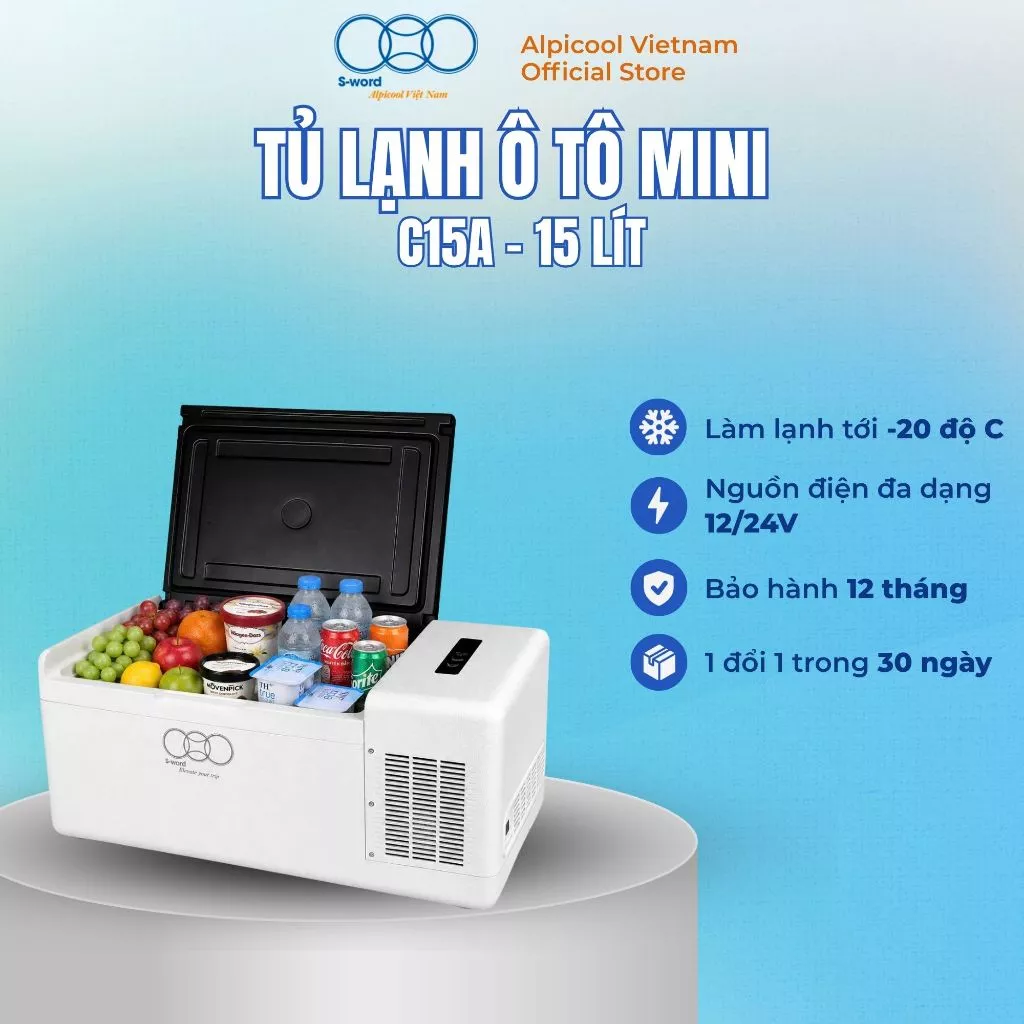 Tủ Lạnh Mini Ô Tô Alpicool Việt Nam C15A Đựng Đồ Ăn Làm Mát Làm Đá Đựng Mỹ Phẩm Tiện Lợi BH 12 Tháng