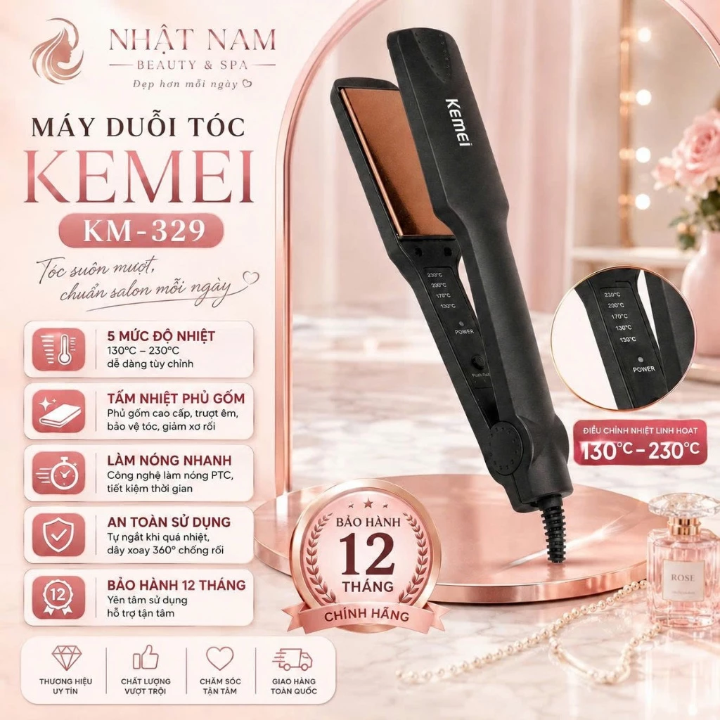 Máy Duỗi Ép Tóc KEMEI KM-332, Máy Là Tóc 4 Mức Độ Nhiệt, Làm Nóng Nhanh, Giúp Tạo Phồng Tóc Tự Nhiên, An Toàn Sử Dụng