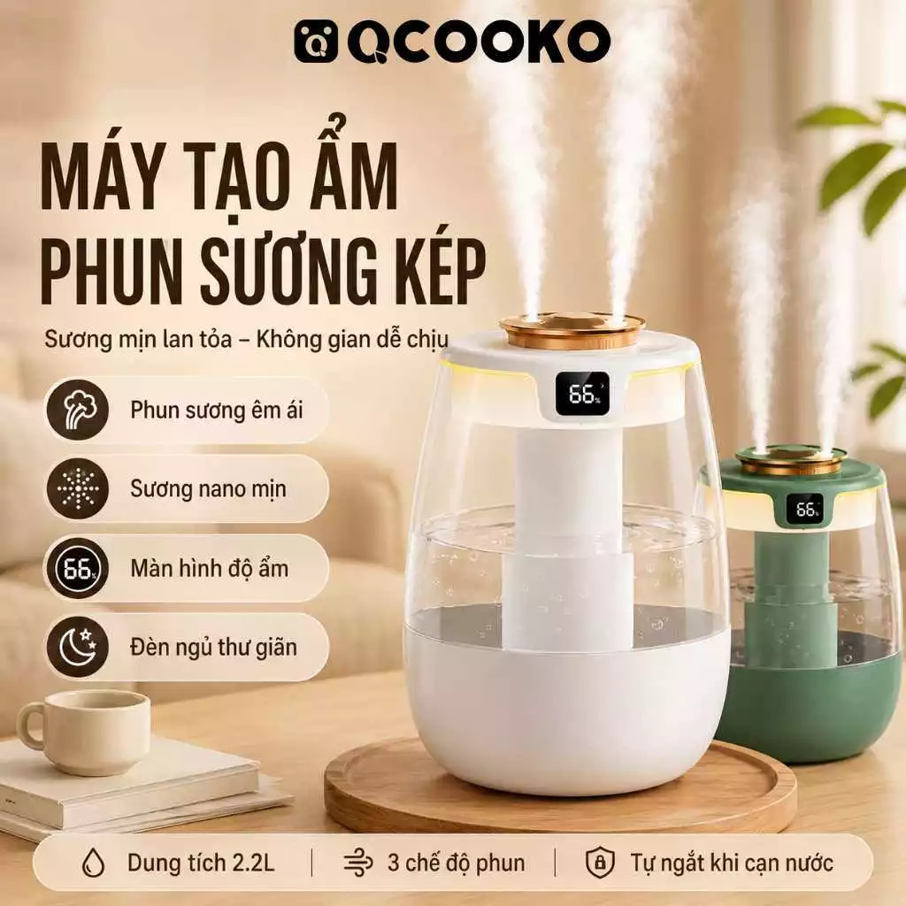 [Mẫu Hot 2026]Máy tạo ẩm để bàn gia đình – Hoạt động êm, dùng cho phòng ngủ – Hai vòi phun, phun sương mạnh