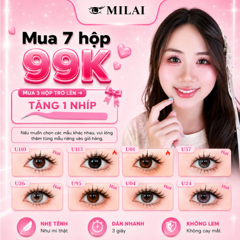 [99k/ 7H mi] Mi giả sẵn keo MILAI, mi tự dính, tặng kèm nhíp khi mua từ 3 hộp