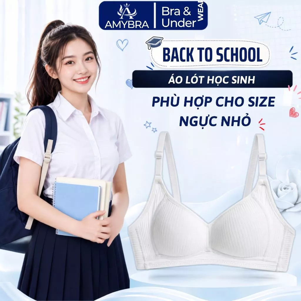 Áo Lót Tuổi Dậy Thì Mút Mỏng Không Gọng Thoải Mái, Áo Ngực Nữ Cho Size Ngực Nhỏ Mềm Mịn AMYBRA A414