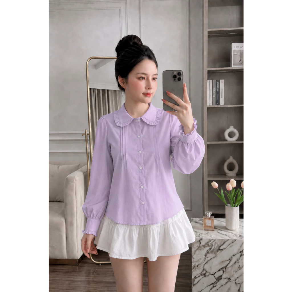 áo sơ mi cách điệu phối cổ bèo, tay bồng thích hợp mặc đi làm đi chơi Z1.