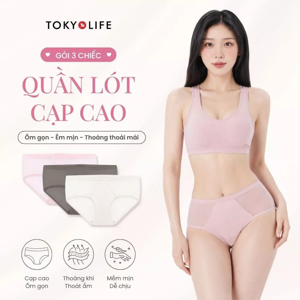 Quần Lót Nữ Cạp Cao Thoáng Khí Co Giãn Mềm Mại Tôn Dáng Combo 3 Nhiều Màu 40006054 - TOKYOLIFE