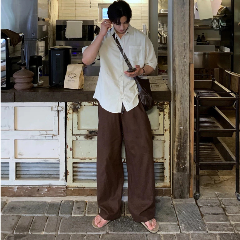 Quần Ống Rộng Cạp Chun Hàn Quốc Màu Nâu Dễ Phối Đồ Mặc Đi Làm Đi Chơi Form Đẹp Chất Linen Halley D26
