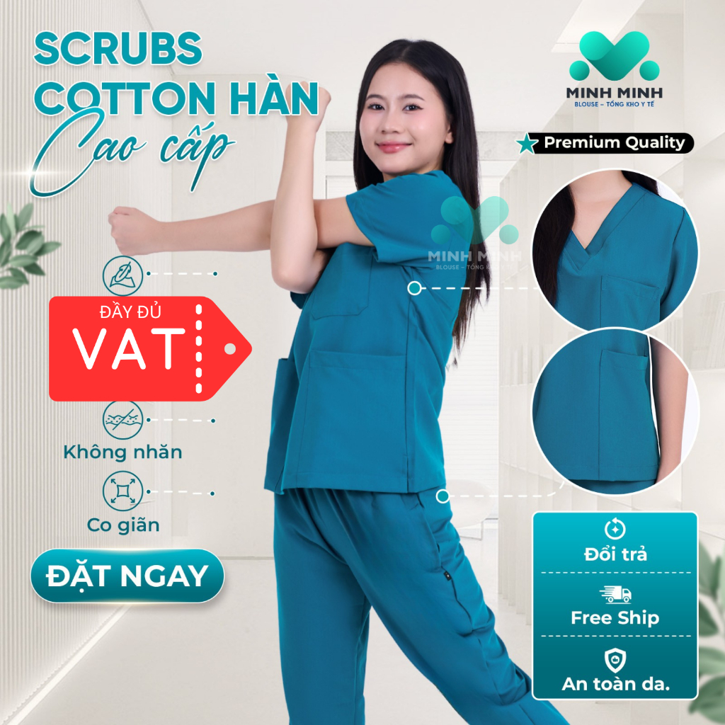 Bộ Scrubs bác sĩ MỀM, MÁT, KHÔNG NHĂN hàng cao cấp cho nhân viên y tế, spa…
