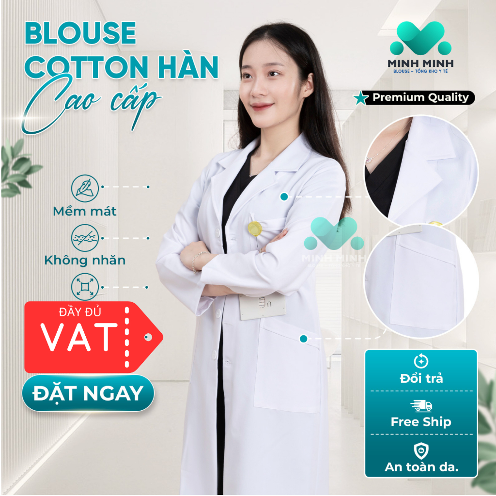 Áo choàng blouse trắng bác sĩ, blu bác sĩ nam, nữ BLOUSE MINH MINH
