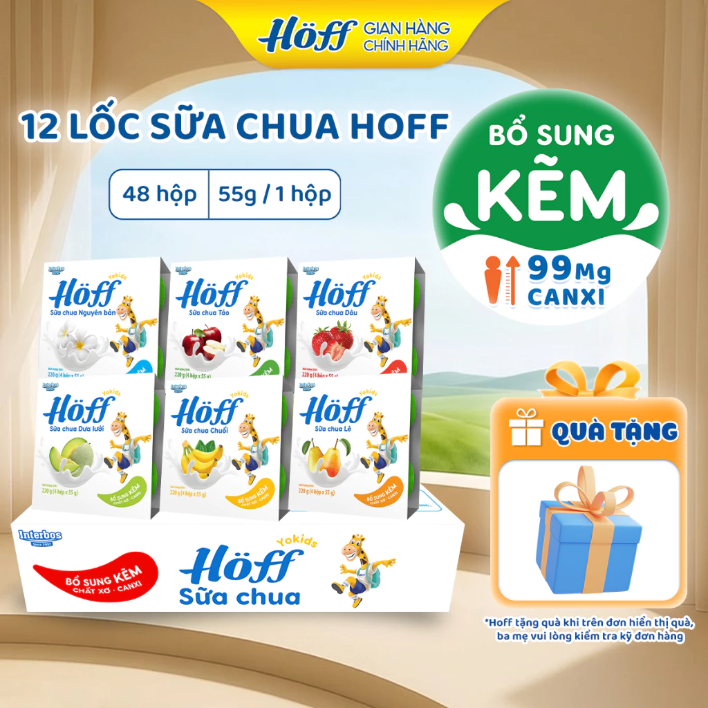 [1] Thùng Sữa chua HOFF trẻ em Mix vị bổ sung dinh dưỡng cho bé ăn dặm - 12 Lốc (48 hộp x 55g)