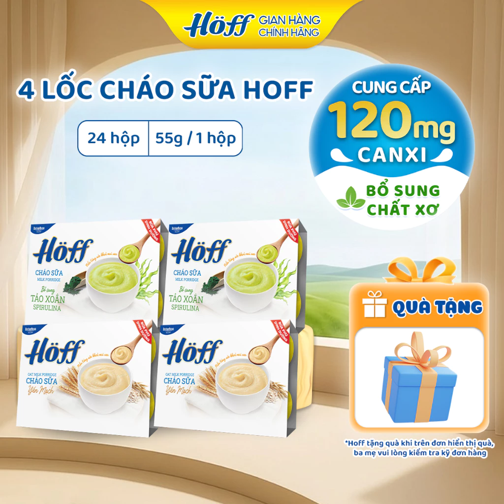 4 Lốc Cháo Sữa HOFF trẻ em vị Yến Mạch, Tảo xoắn cho bé ăn dặm - 4 Lốc (24 hộp x 55g)