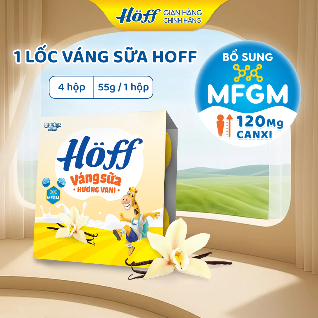 Váng Sữa HOFF cho bé ăn dặm trẻ em từ 6 tháng tuổi hương Vani, hạt dẻ, Óc chó, A2 -1 Lốc (4 hộpx55g)