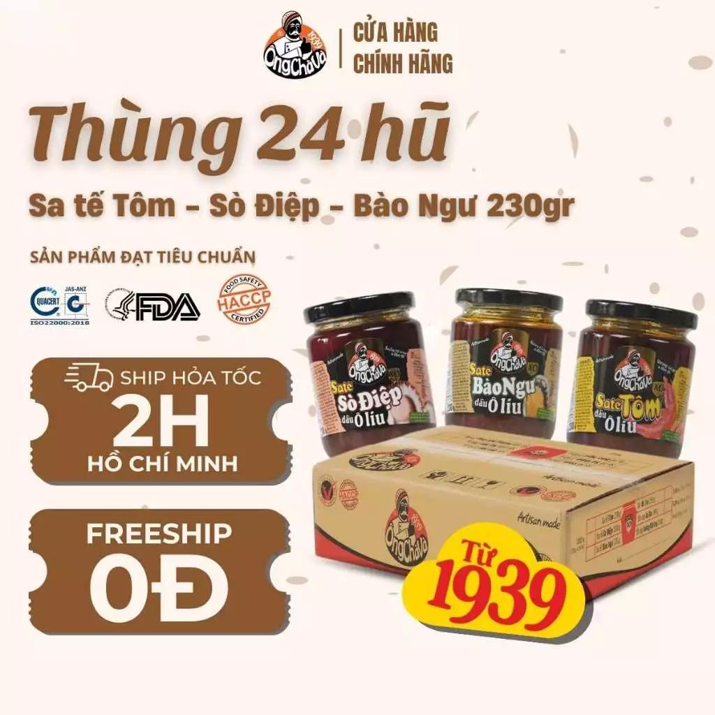 Thùng 24 hũ Sa tế Tôm - Sò Điệp - Bào Ngư thương hiệu Ông Chà Và 230gr - Hàng Chính Hãng