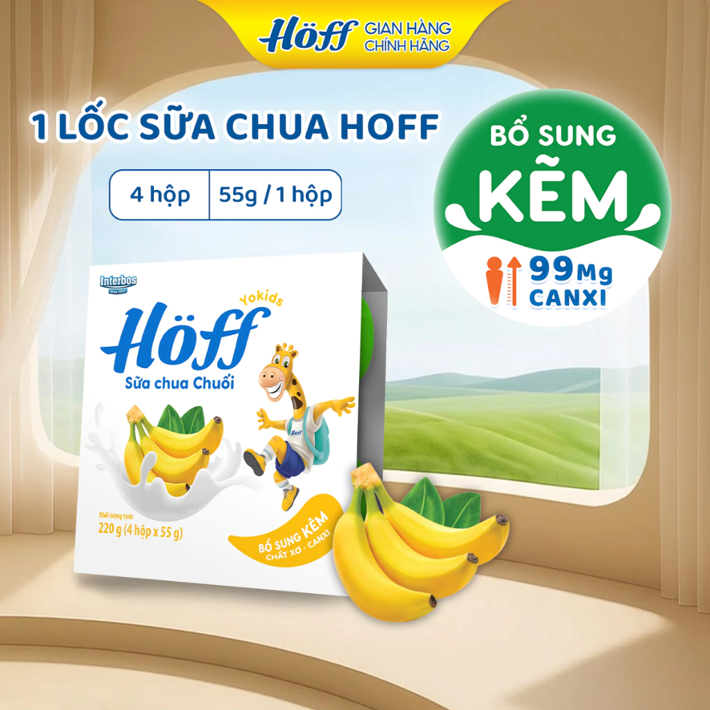 Sữa chua HOFF cho bé ăn dặm trẻ em từ 6 tháng tuổi vị hoa quả - 1 Lốc (4 hộp x 55g)