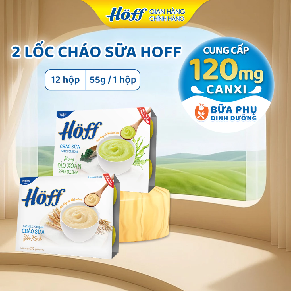 2 Lốc Cháo Sữa HOFF trẻ em vị Yến Mạch, Tảo xoắn ăn dặm cho bé (12 hộp x 55g)