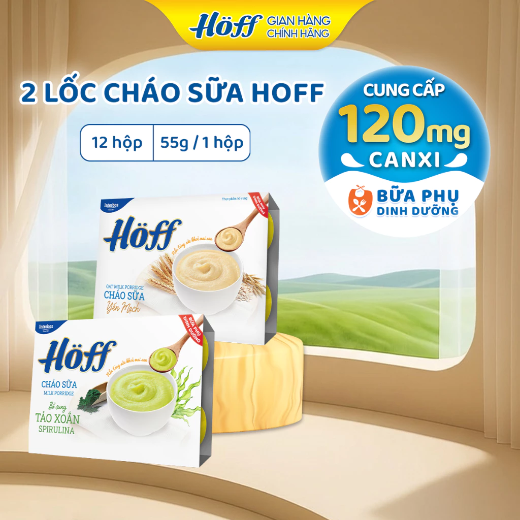 Combo 2 Cháo sữa HOFF mix vị bổ sung Chất Xơ cho bé ăn dặm từ 6 tháng - 2 lốc (12 hộp x 55g)