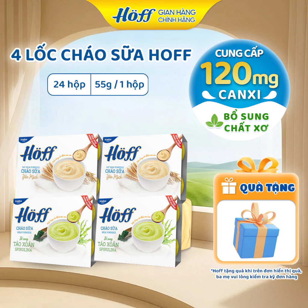 Combo 4 Cháo sữa HOFF mix vị bổ sung dinh dưỡng, chất xơ cho bé ăn dặm 4 Lốc (24 hộp x 55g)