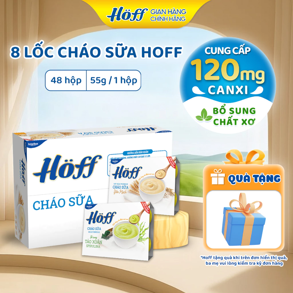 Thùng Cháo sữa HOFF Mix vị ăn dặm bổ sung chất xơ hỗ trợ hệ tiêu hoá cho bé 8 lốc (48 hộp x 55g)
