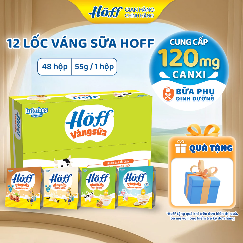 Thùng Váng sữa trẻ em HOFF Mix vị cho bé từ 6 tháng tuổi giàu protein, canxi - 12 Lốc (48 hộp x 55g)