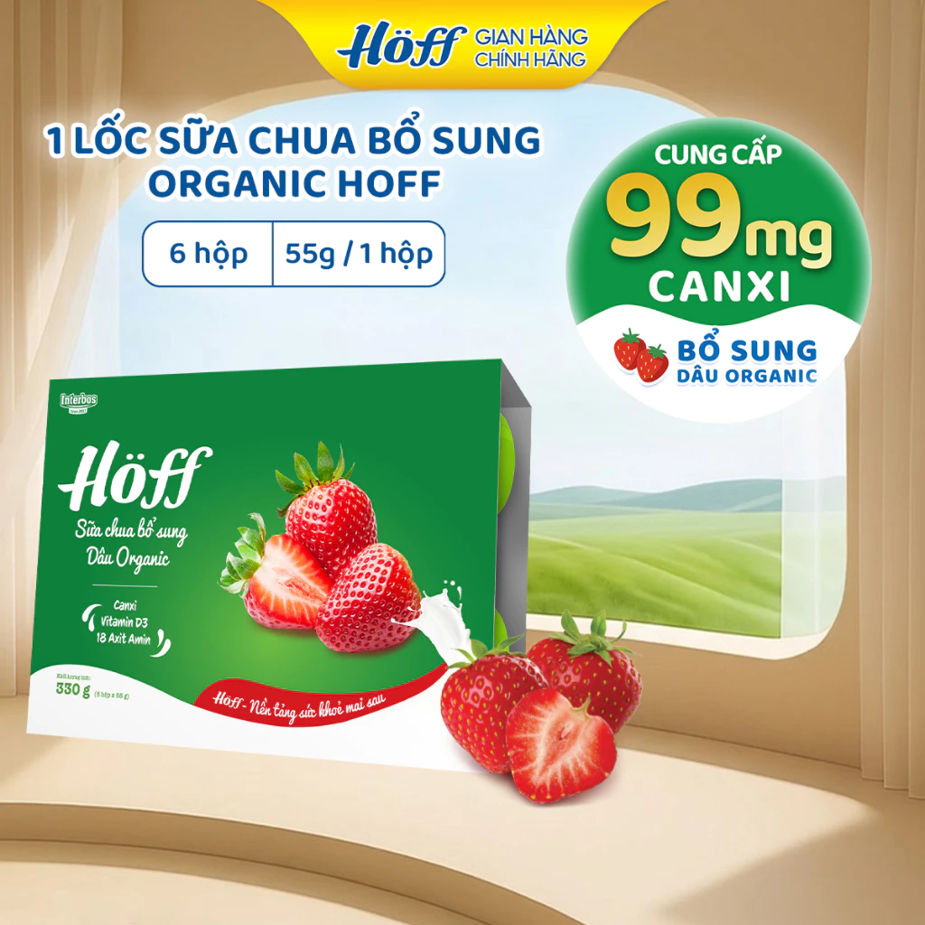 Sữa Chua trẻ em HOFF bổ sung Chuối Organic, Dâu Organic cho bé ăn dặm 1 Lốc (6 hộp x 55g)