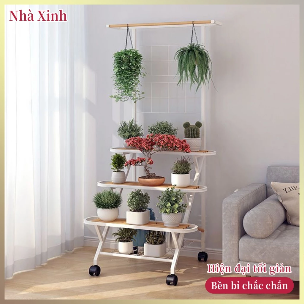 Kệ Để Cây Cảnh Bằng Sắt Nhiều Tầng Có Bánh Xe Di Động Cao Cấp Decor Ban Công Phong Cách Hàn Quốc Hot Trend 2026