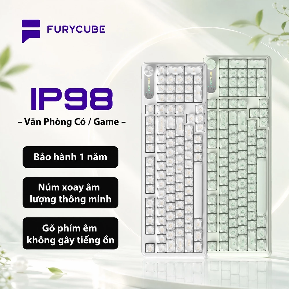 Bàn Phím Có Dây FURYCUBE IP98, LED RGB Keyboard, Gõ Êm Chống Ồn Cho Win/ MacOS, Văn Phòng Có / Game