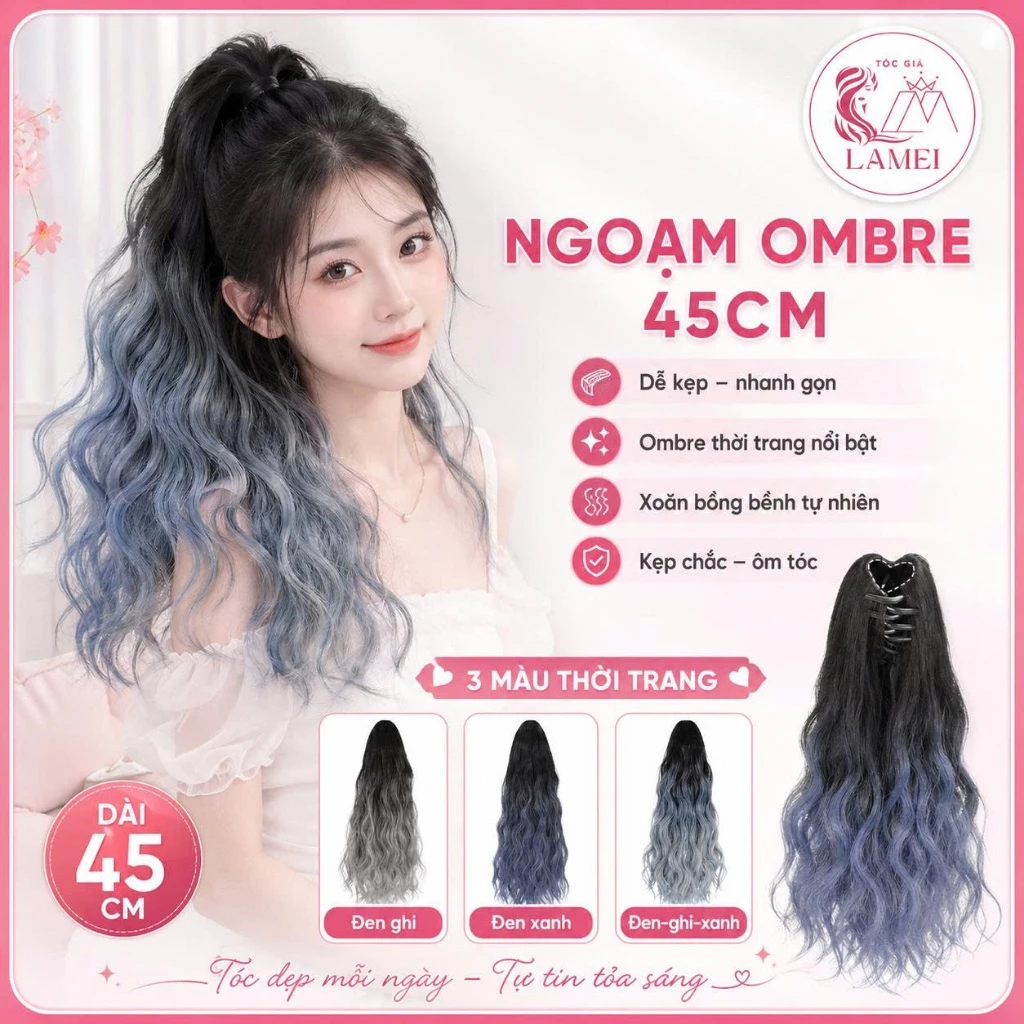 Tóc Giả Nữ Ngoạm Xù Omber Xanh Chất Liệu Tự Nhiên Mềm Mượt Lamei