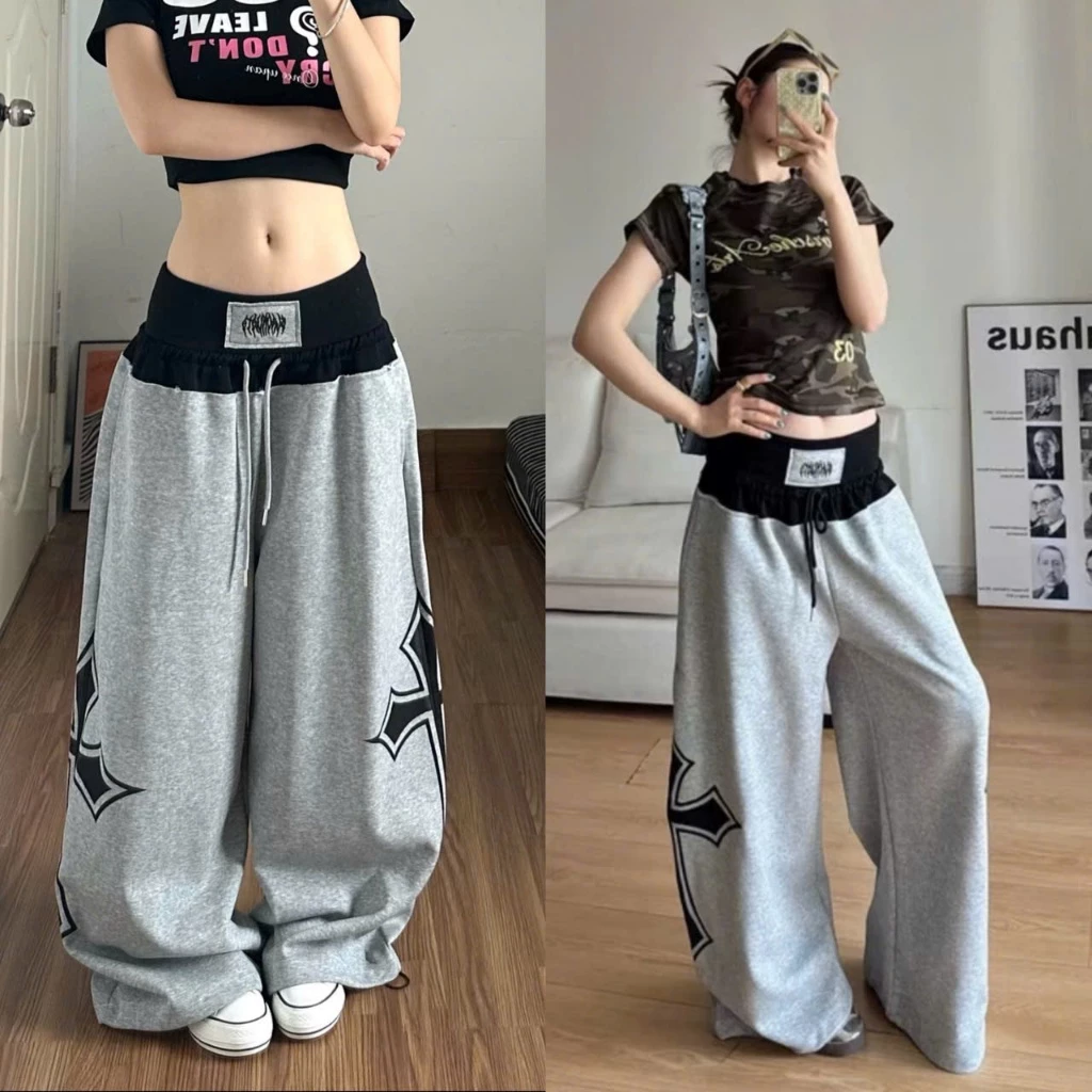(sẵn S)Quần nỉ 2 da ống rộng phối cạp đen viền bèo phong cách Hiphop - TikTik