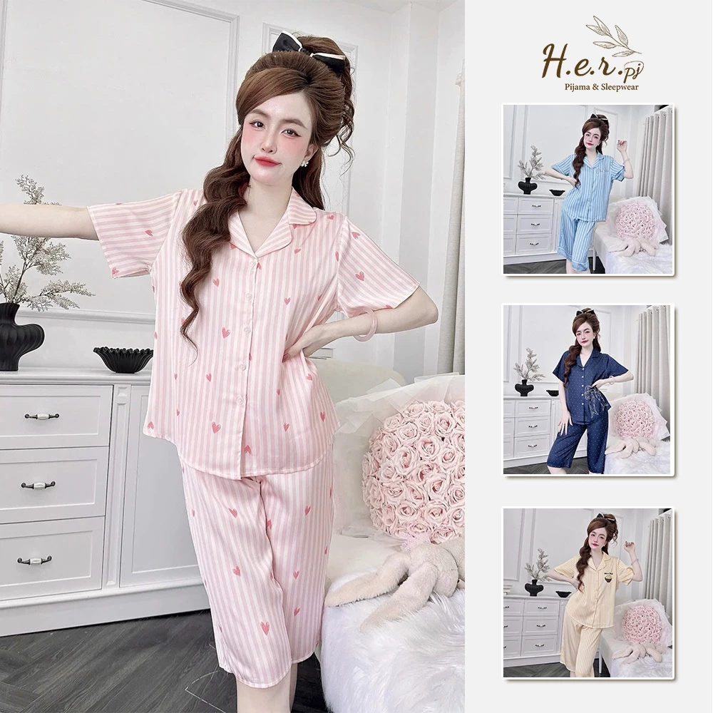 Đồ ngủ nữ mặc nhà HER Pijama lụa latin cao cấp tay ngắn quần lửng