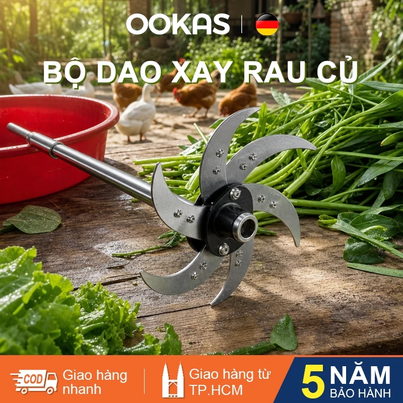 OOKAS Bộ băm rau củ 6 cánh inox 304, chuyên dùng cho gà vịt, Bộ dao xay rau củ cho gà vịt