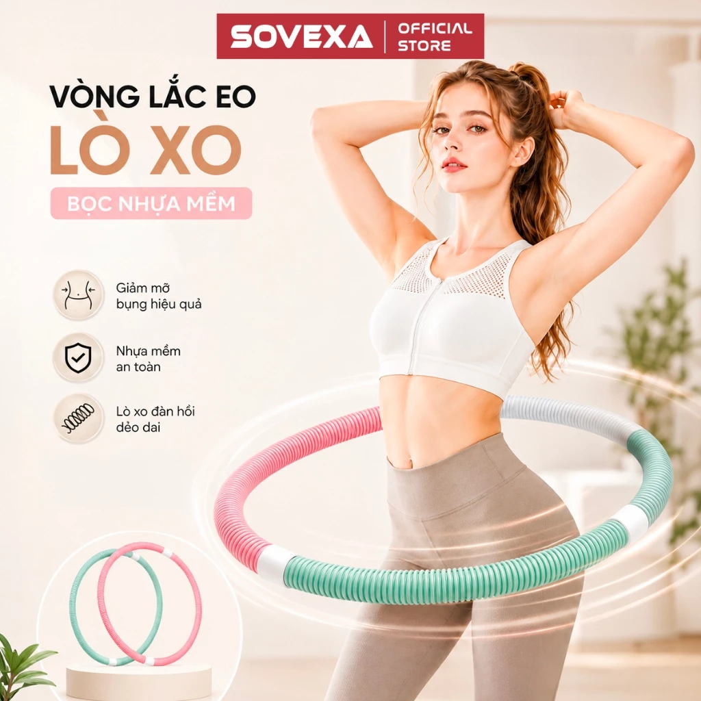 Vòng Lắc Eo Lò Xo Bọc Nhựa Mềm Giảm Mỡ Bụng Sovexa, Vòng Lắc Giảm Cân Giúp Vòng Eo Thon Gọn