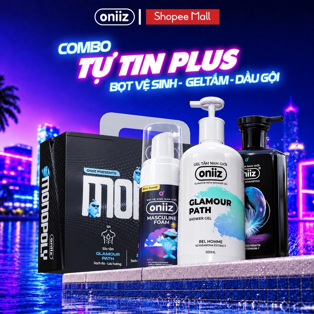 Combo Tự Tin Plus, Bọt vệ sinh nam giới mới Oniiz Masculine Foam, Sữa tắm hương nước hoa, Dầu gội nam tính mới ZeroG