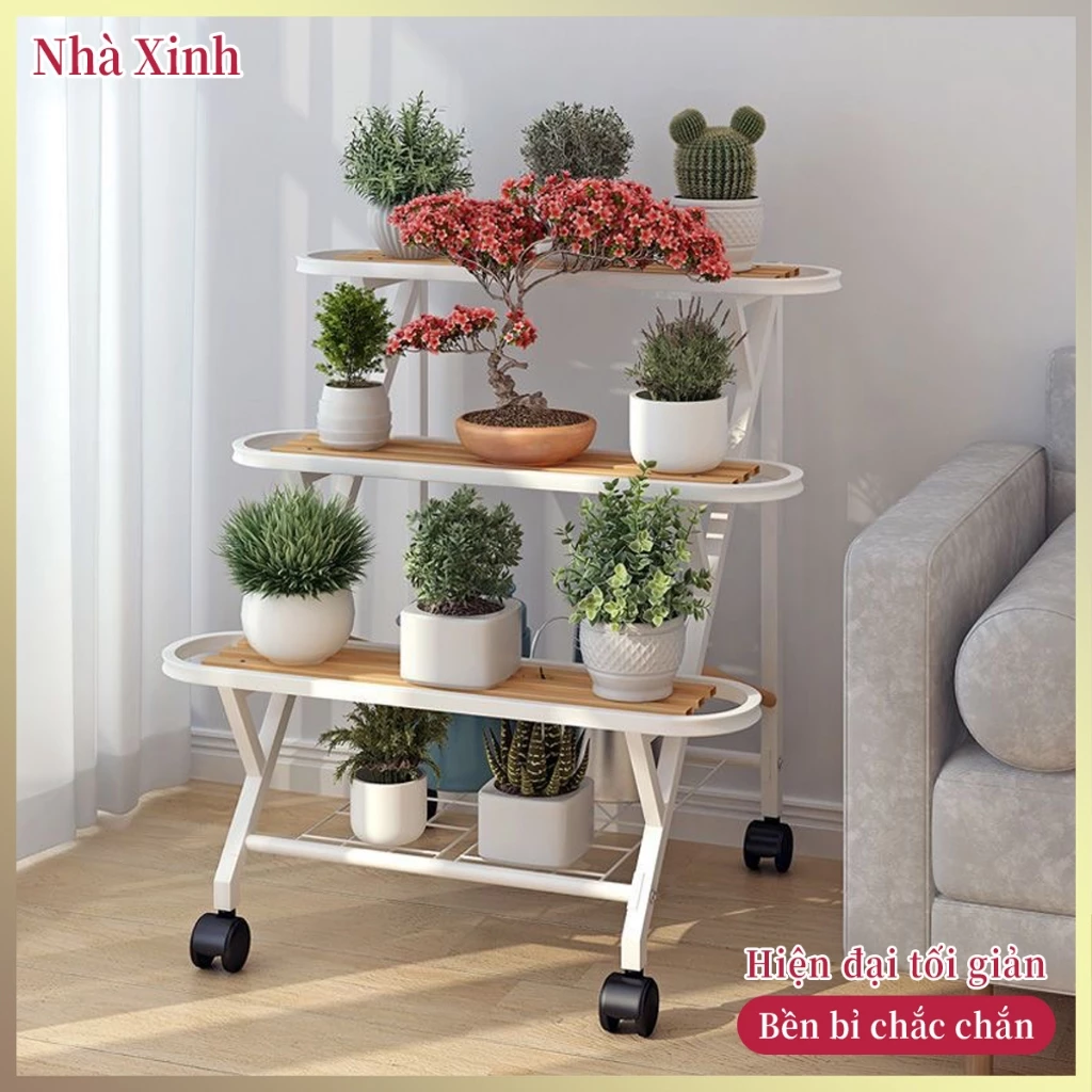 Kệ Trồng Cây Cho Ban Công Phòng Khách Bằng Thép Kim Loại Chống Gỉ Bánh Xe Thông Minh Decor Nhà Cửa Chính Hãng