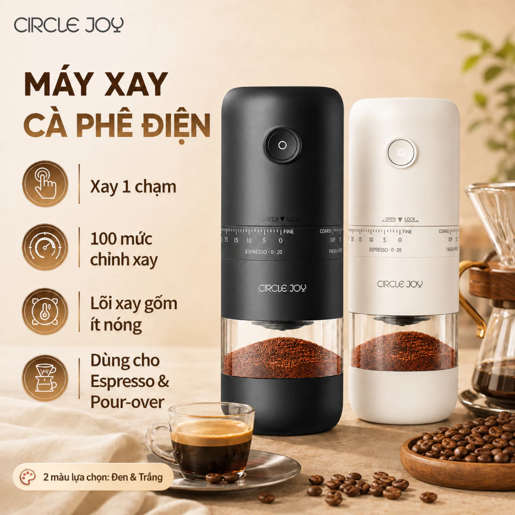 Máy Xay Cà Phê Điện Mini Circle Joy, 100 Cấp Độ Ceramic Sạc Pin Portable - Nhỏ Gọn Yên Tĩnh Xay Tươi