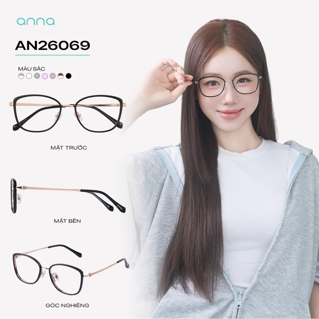 [VOUCHER 120K] Kính mắt thời trang ANNA dáng mắt mèo trendy chất liệu nhựa dẻo hiện đại AN26069 - HỘP DA